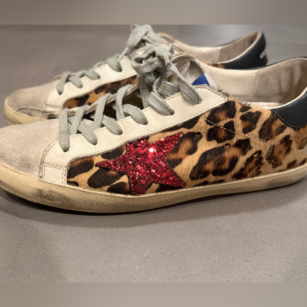 Golden Goose Leopard Print Low-Top Sneakers with Red Glitter Star - Picture 4 of 11